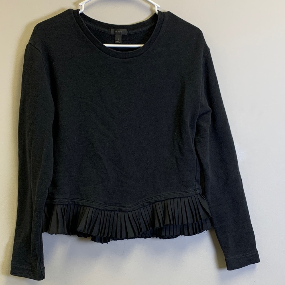 J. Crew Black Long Sleeve Top with Ruffle Hem